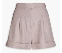 Antigua pleated linen-twill shorts - Purple