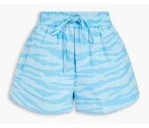 Zebra-print cotton-poplin shorts - Blue
