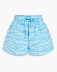 Ganni Zebra-print cotton-poplin shorts - Blue Blue