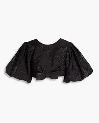 RASARIO Cropped bow-embellished metallic cloqué top - Black Black