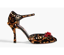 Embellished leopard-print velvet pumps - Animal print