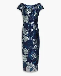 Marchesa Embellished tulle midi dress - Blue Blue