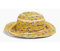 Pleated floral-print cotton sunhat - Yellow