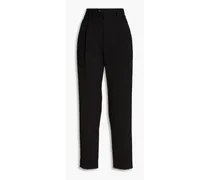 Embroidered wool-blend ottoman tapered pants - Black