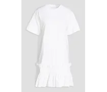 Shirred pleated crepe midi shirt dress - White