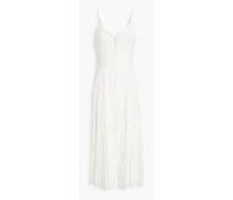 Dreaming lace-paneled pintucked crepe de chine midi dress - White
