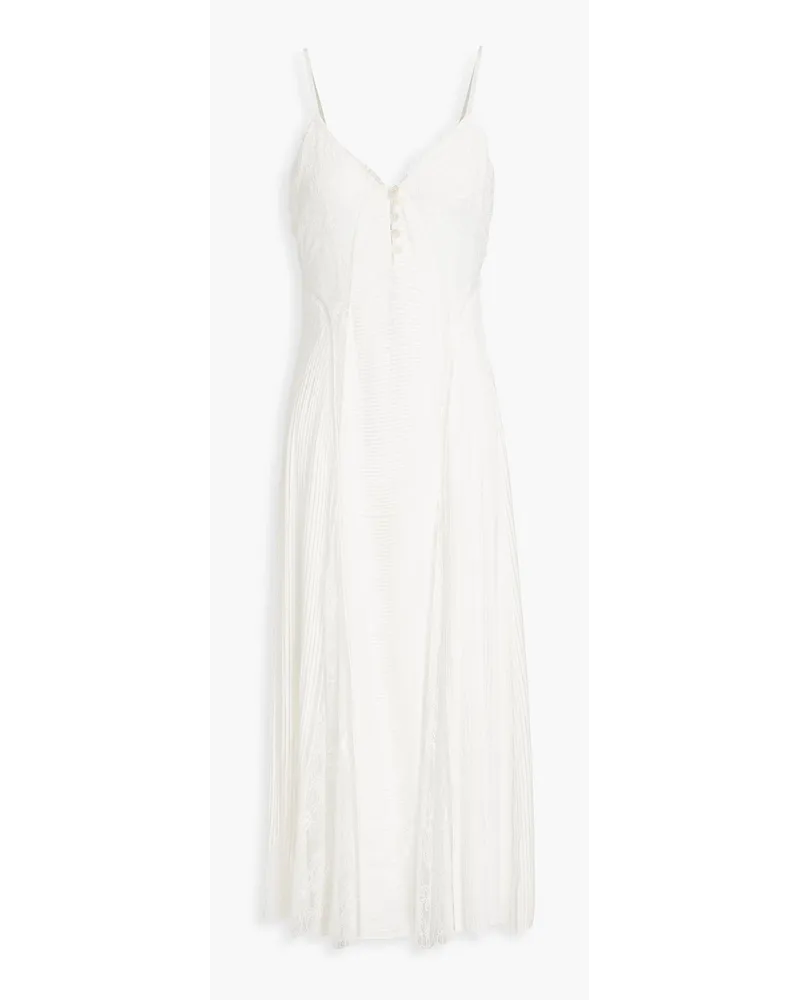 Temperley London Dreaming lace-paneled pintucked crepe de chine midi dress - White White