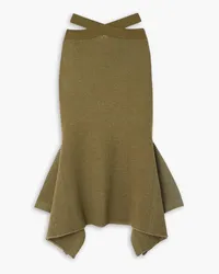 3.1 phillip lim Asymmetric cutout ribbed two-tone wool-blend skirt - Green Green