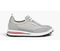 Leather-trimmed mesh sneakers - Gray