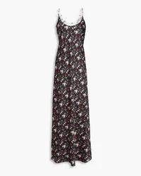 Paco Rabanne Chain-embellished floral-print satin maxi slip dress - Black Black