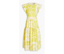 Ruffled printed woven midi dress - Yellow