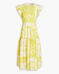 RED Valentino Ruffled printed woven midi dress - Yellow Yellow