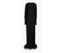 Flora open-back feather-embellished crepe gown - Black