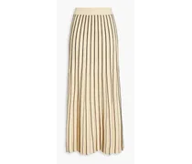 Pleated striped knitted midi skirt - White