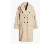 Double-breasted Prince of Wales checked alpaca-blend coat - Neutral