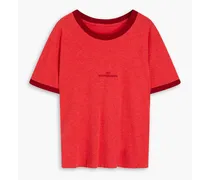 Embroidered cotton-jersey T-shirt - Red