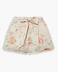 LoveShackFancy Tivey belted crochet-trimmed floral-print linen shorts - Neutral Neutral