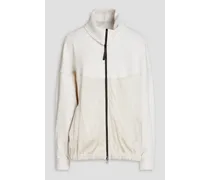 Satin-paneled French cotton-terry zip-up sweatshirt - White