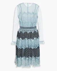 RED Valentino Tiered embroidered point d'espirit mini dress - Blue Blue