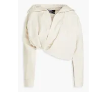 Mejean asymmetric cropped cotton and linen-blend shirt - Neutral