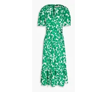 Lindy printed stretch-cotton poplin midi dress - Green