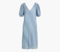 Pleated striped chiffon dress - Blue
