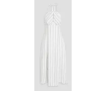 Isadora cutout striped linen-blend halterneck midi dress - White