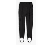 Pleated wool tapered stirrup pants - Black