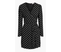 Wrap-effect polka-dot crepe mini dress - Black