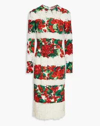 Dolce & Gabbana Guipure lace-paneled floral-print crepe dress - Red Red