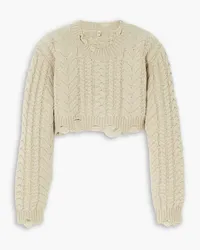 R13 Cropped distressed cable-knit wool sweater - Neutral Neutral