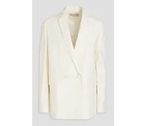 Double-breasted wool and silk-blend blazer - White