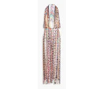 Fringed crochet-knit halterneck maxi dress - Multicolor