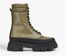Quilted shell-paneled leather combat boots - Green