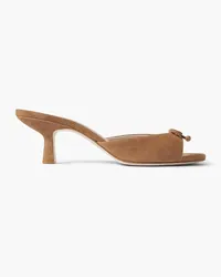 Porte & Paire Bow-detailed suede mules - Brown Brown