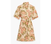 Adalaide floral-print silk crepe de chine mini shirt dress - Orange