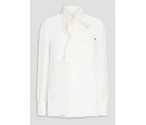 Embellished pussy-bow silk-chiffon blouse - White