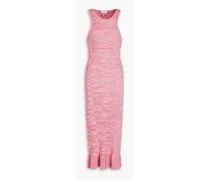 Marled ribbed-knit midi dress - Pink