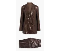 Double-breasted sequined satin suit - Brown