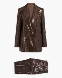 Brunello Cucinelli Double-breasted sequined satin suit - Brown Brown