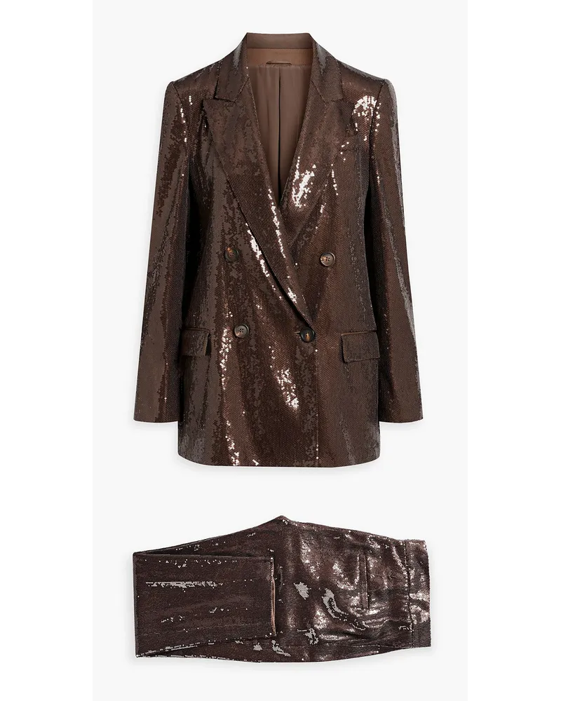 Brunello Cucinelli Double-breasted sequined satin suit - Brown Brown