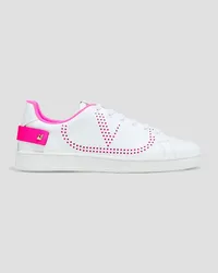 Valentino Garavani Backnet neon-trimmed perforated leather sneakers - White White