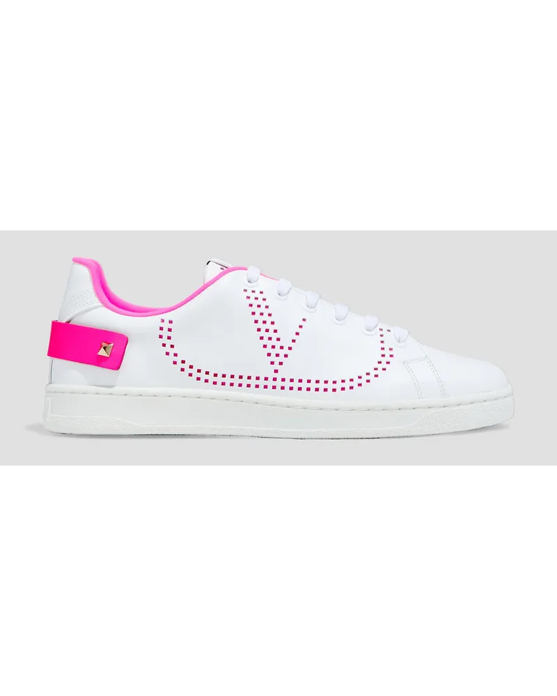 Valentino Garavani Backnet neon-trimmed perforated leather sneakers - White White