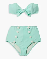 Lisa Marie Fernandez Poppy knotted stretch-crepe bandeau bikini - Green Green