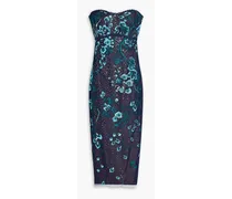 Strapless embellished tulle midi dress - Blue