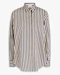 Brunello Cucinelli Bead-embellished striped cotton and silk-blend poplin shirt - Neutral Neutral