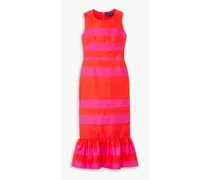 Ruffled striped cotton and silk-blend faille midi dress - Pink