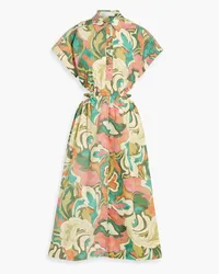 Rebecca Vallance Suspicious Minds cutout printed cotton-poplin midi shirt dress - Yellow Yellow