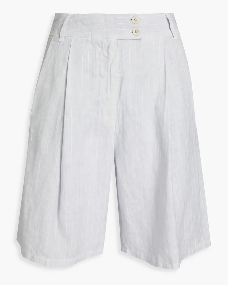 120% Lino Pleated pinstriped linen shorts - Gray Gray