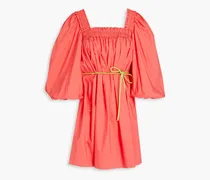 Belted cotton-poplin mini dress - Orange